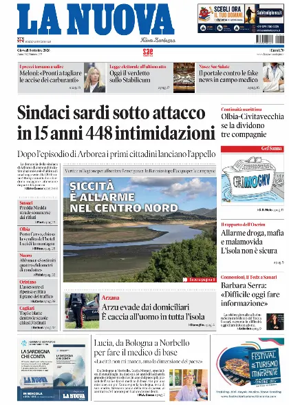 Prima pagina La Nuova Sardegna