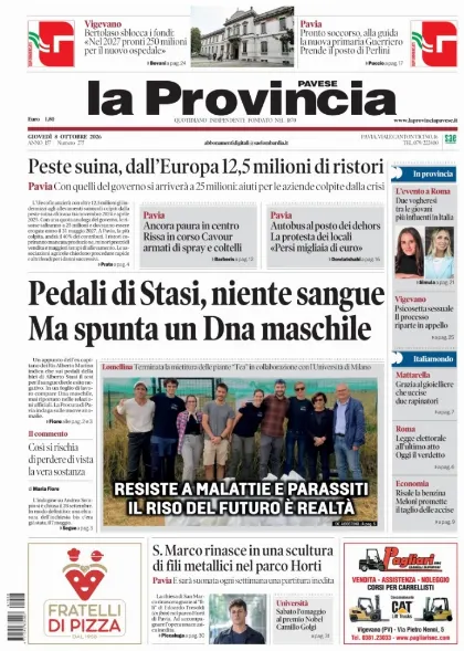 Prima pagina La Provincia Pavese