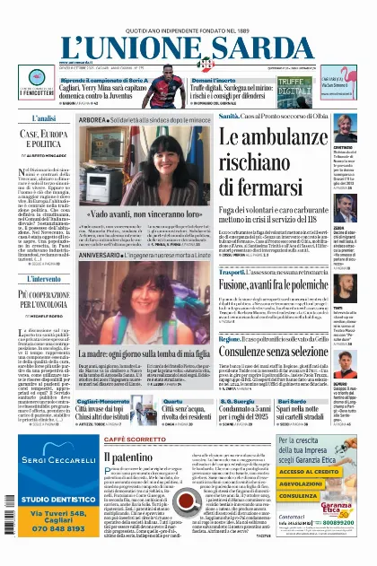 Prima pagina L Unione Sarda