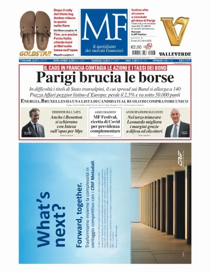 Prima pagina MF Milano Finanza