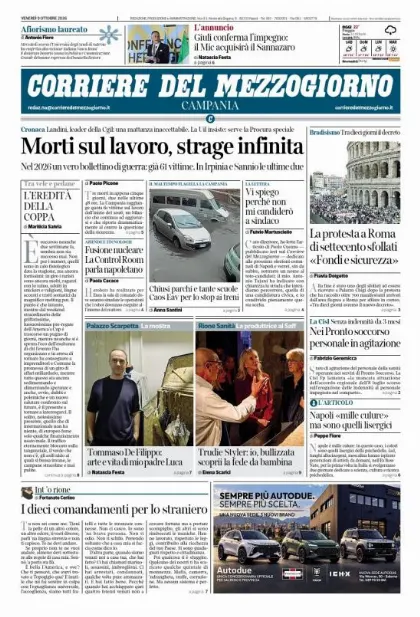Prima pagina Corriere del Mezzogiorno | Campania