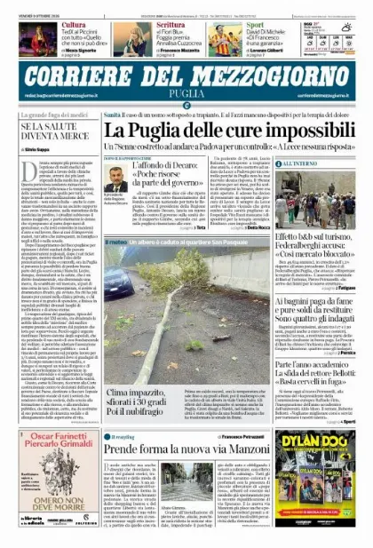 Prima pagina Corriere del Mezzogiorno | Puglia