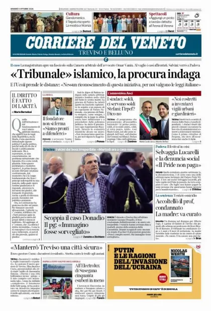 Prima pagina Corriere del Veneto | Treviso e Belluno