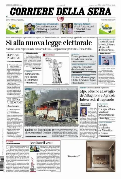 Prima pagina Corriere della Sera