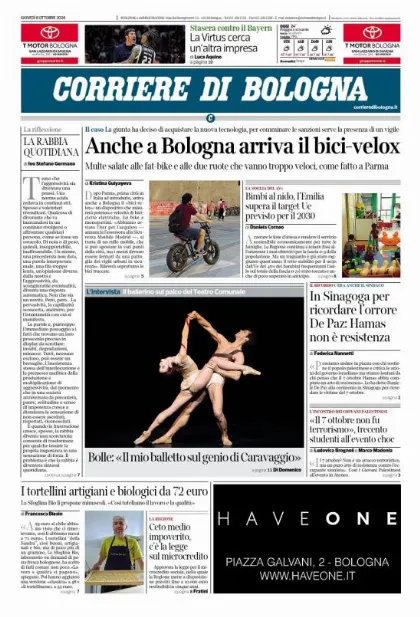 Prima pagina Corriere di Bologna