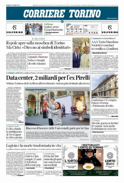 Prima pagina Corriere della Sera | Torino