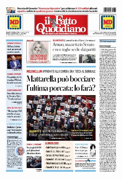 Prima pagina Il Fatto Quotidiano