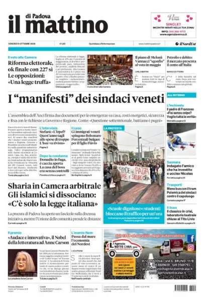 Prima pagina Il Mattino di Padova | Padova