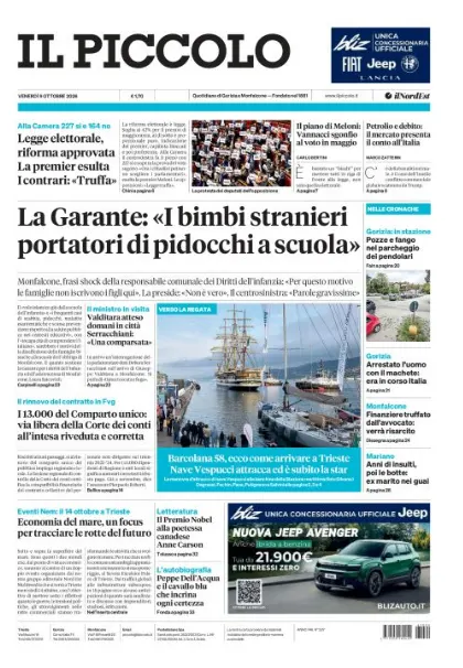 Prima pagina Il Piccolo | Gorizia e Monfalcone
