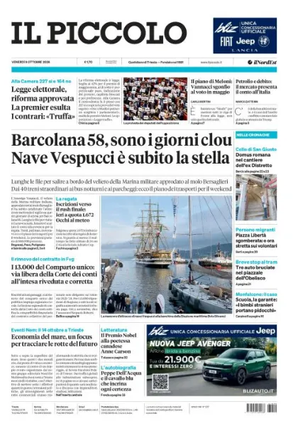 Prima pagina Il Piccolo | Trieste