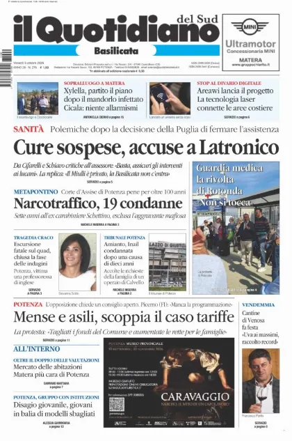 Prima pagina Il Quotidiano del Sud | Basilicata