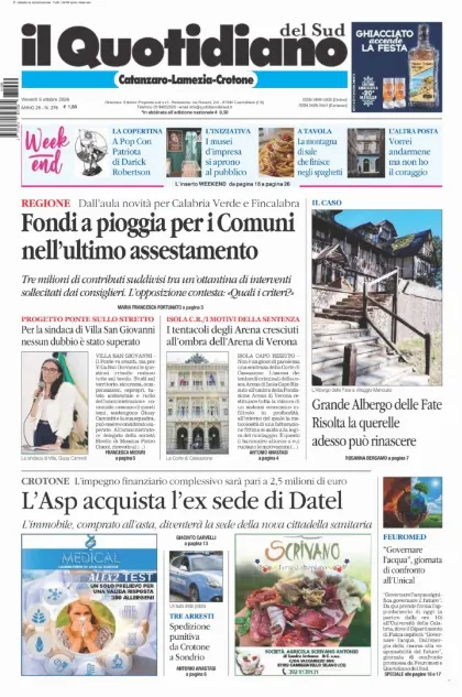 Prima pagina Il Quotidiano del Sud | Catanzaro, Lamezia e Crotone