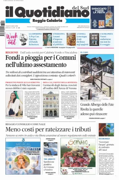 Prima pagina Il Quotidiano del Sud | Reggio Calabria