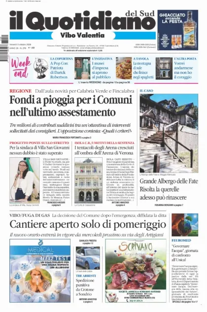 Prima pagina Il Quotidiano del Sud | Vibo Valentia