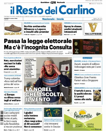 Prima pagina Il Resto del Carlino