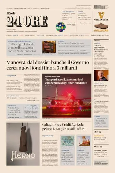 Prima pagina Il Sole 24 Ore