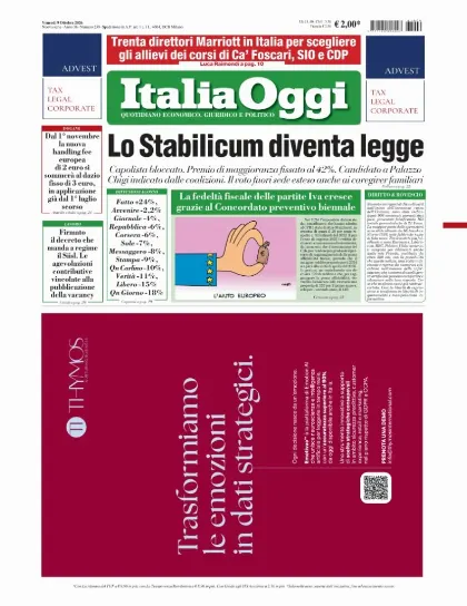 Prima pagina ItaliaOggi