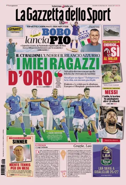 Prima pagina La Gazzetta dello Sport