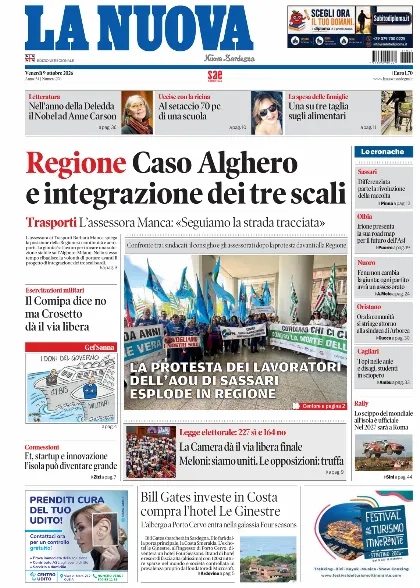 Prima pagina La Nuova Sardegna