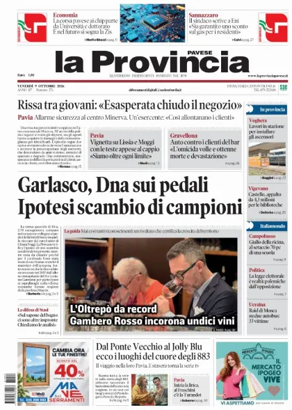 Prima pagina La Provincia Pavese