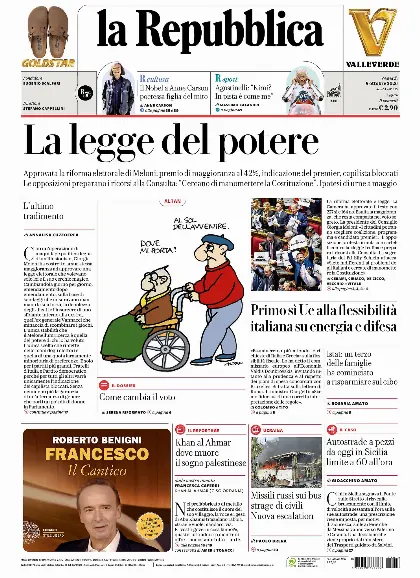 Prima pagina la Repubblica