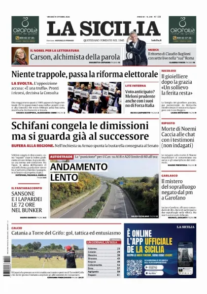 Prima pagina La Sicilia