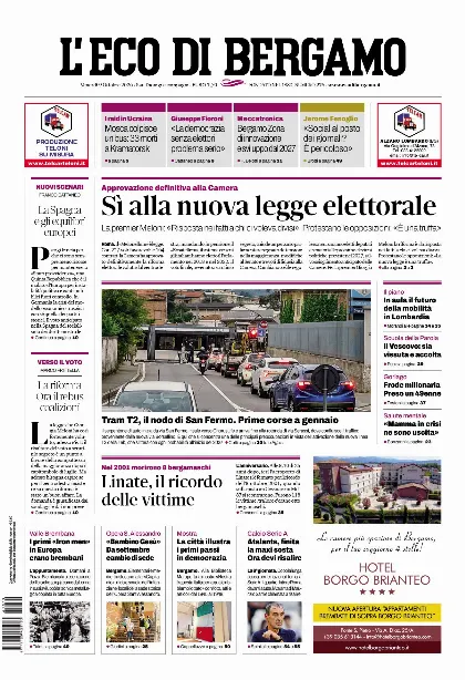 Prima pagina L'Eco di Bergamo
