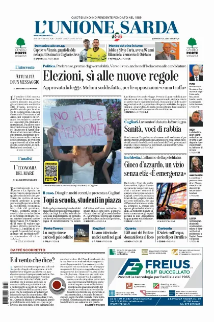 Prima pagina L Unione Sarda