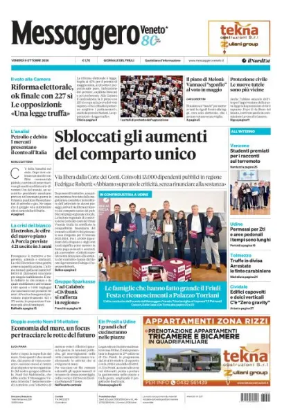 Prima pagina Messaggero Veneto | Gorizia