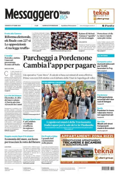 Prima pagina Messaggero Veneto | Pordenone
