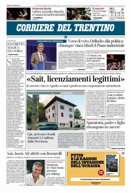 Prima pagina Corriere del Trentino