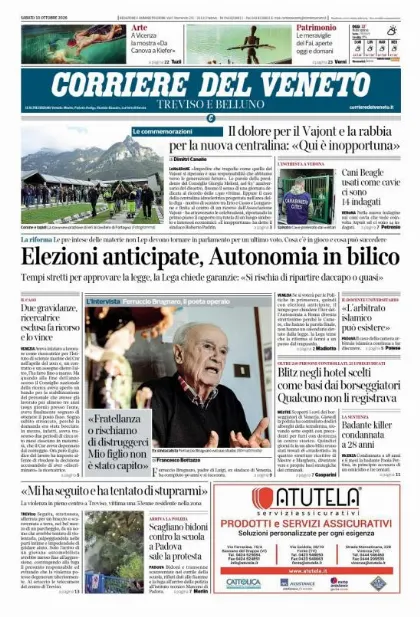 Prima pagina Corriere del Veneto | Treviso e Belluno