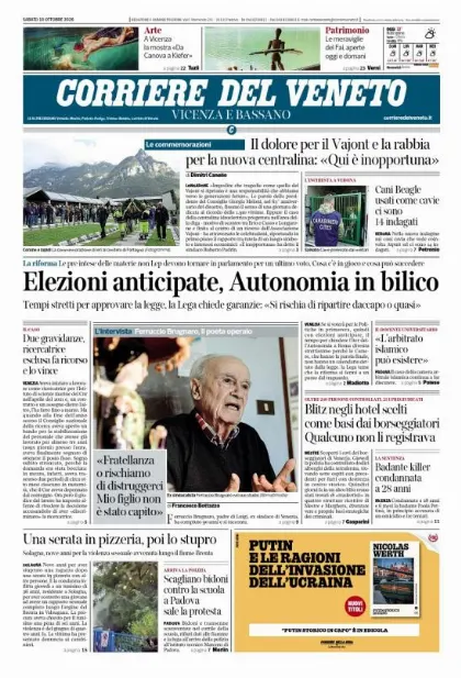Prima pagina Corriere del Veneto | Vicenza e Bassano