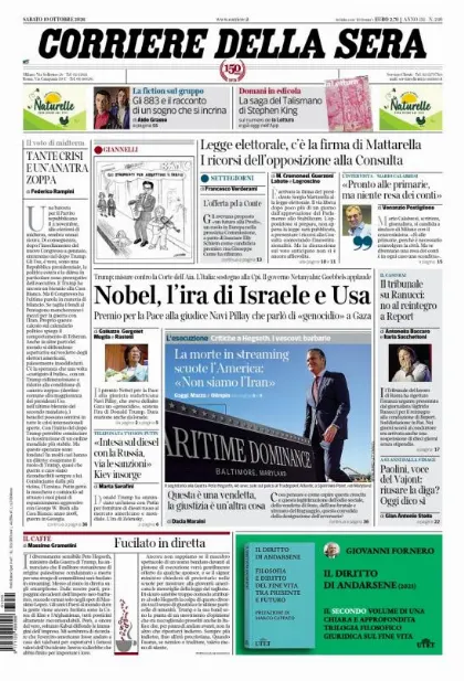 Prima pagina Corriere della Sera