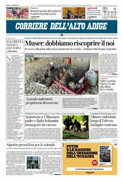 Prima pagina Corriere dell'Alto Adige