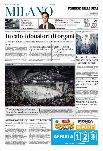 Prima pagina Corriere della Sera | Milano