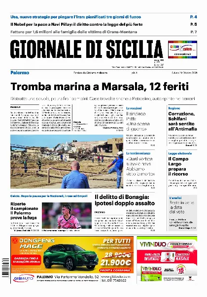 Prima pagina Giornale di Sicilia