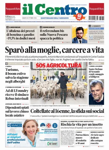 Prima pagina Il Centro | L'Aquila