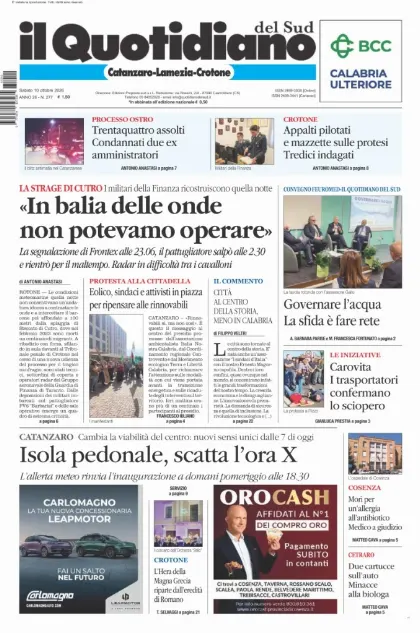 Prima pagina Il Quotidiano del Sud | Catanzaro, Lamezia e Crotone