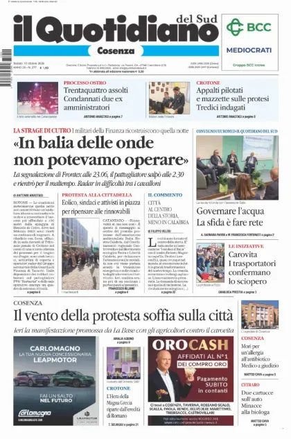 Prima pagina Il Quotidiano del Sud | Cosenza