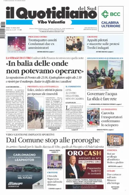 Prima pagina Il Quotidiano del Sud | Vibo Valentia