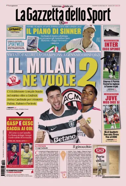 Prima pagina La Gazzetta dello Sport