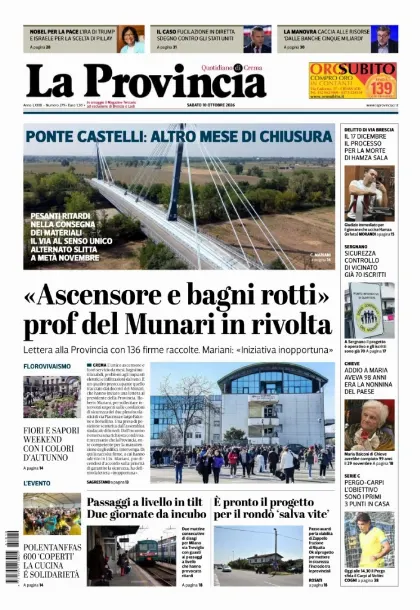 Prima pagina La Provincia | Crema