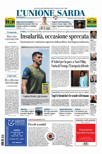 Prima pagina L Unione Sarda