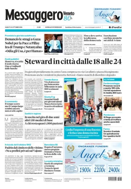 Prima pagina Messaggero Veneto | Pordenone