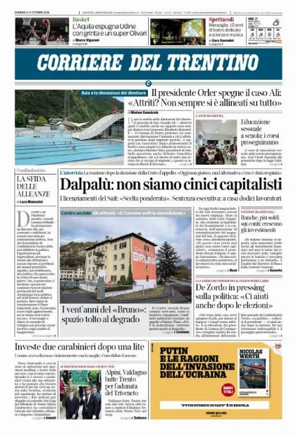 Prima pagina Corriere del Trentino