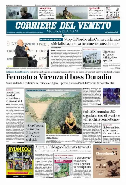 Prima pagina Corriere del Veneto | Vicenza e Bassano