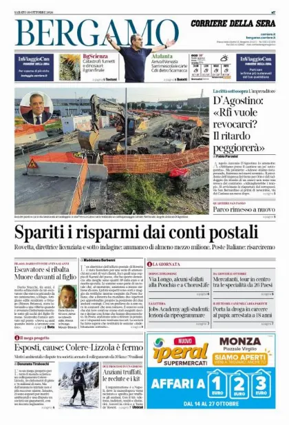 Prima pagina Corriere della Sera | Bergamo