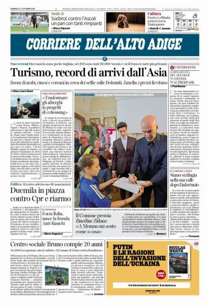 Prima pagina Corriere dell'Alto Adige