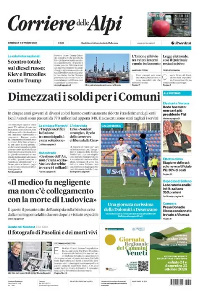 Prima pagina Corriere delle Alpi | Belluno
